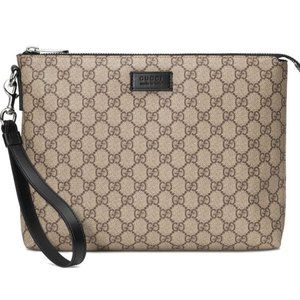 AUTHENTIC NEW Gucci GG Canvas Clutch bag with Wristlet Strap W GUCCI DUSTBAG